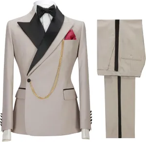 Men's Business Leisure Fashion Slim Suit 2 Piece Double Breasted Prom Tuxedo Suits Party Wedding Solid Blazer Pants