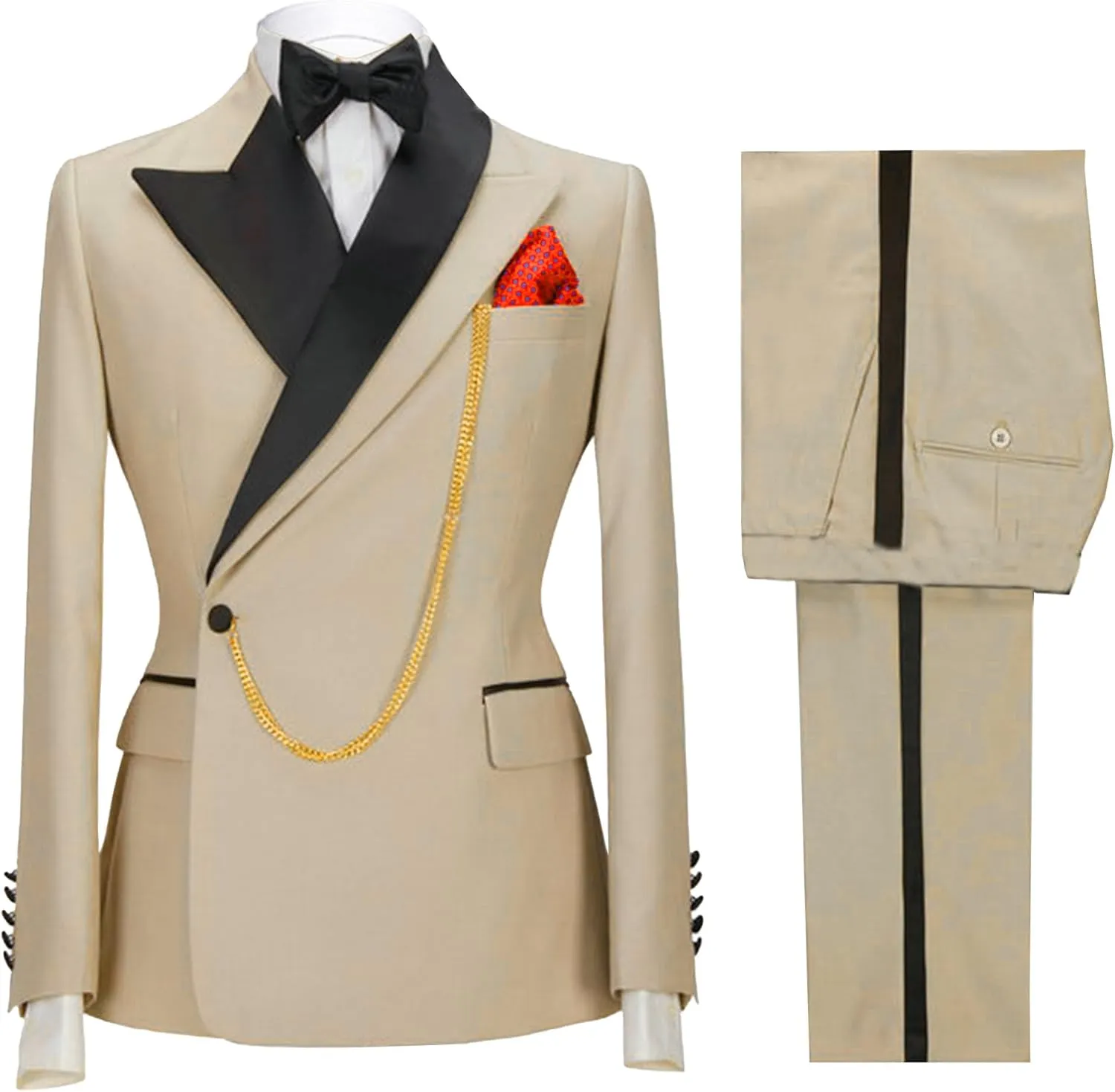 Men's Business Leisure Fashion Slim Suit 2 Piece Double Breasted Prom Tuxedo Suits Party Wedding Solid Blazer Pants