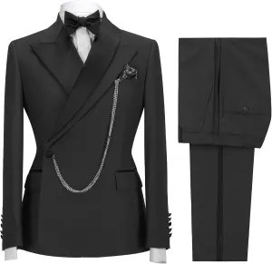 Men's Business Leisure Fashion Slim Suit 2 Piece Double Breasted Prom Tuxedo Suits Party Wedding Solid Blazer Pants