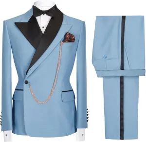 Men's Business Leisure Fashion Slim Suit 2 Piece Double Breasted Prom Tuxedo Suits Party Wedding Solid Blazer Pants