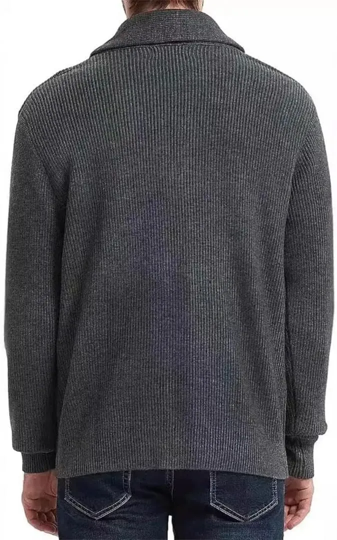 Men's Cardigan Sweater Shawl Collar Button Down Long Sleeve Wool Blend Jacket Casual Warm Sports Jacket with Pockets