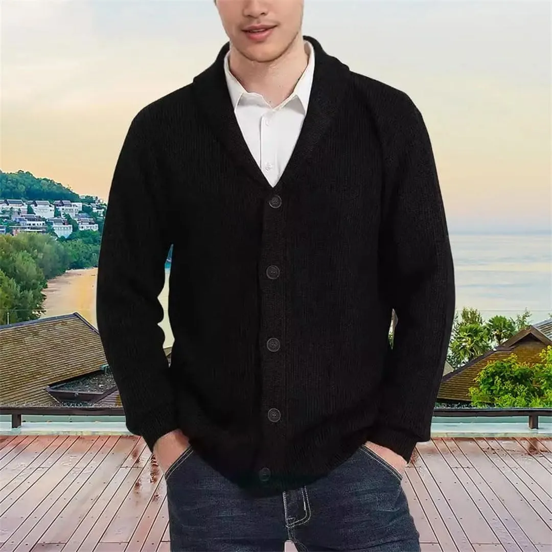 Men's Cardigan Sweater Shawl Collar Button Down Long Sleeve Wool Blend Jacket Casual Warm Sports Jacket with Pockets
