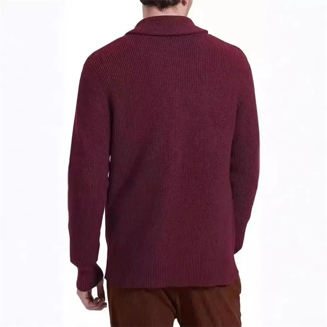 Men's Cardigan Sweater Shawl Collar Button Down Long Sleeve Wool Blend Jacket Casual Warm Sports Jacket with Pockets