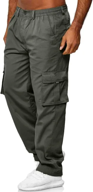 Mens Cargo Pants Big and Tall Elastic Waist Loose Fit Sweatpants Casual Lightweight Stretch Straight Leg Joggers with Pockets
