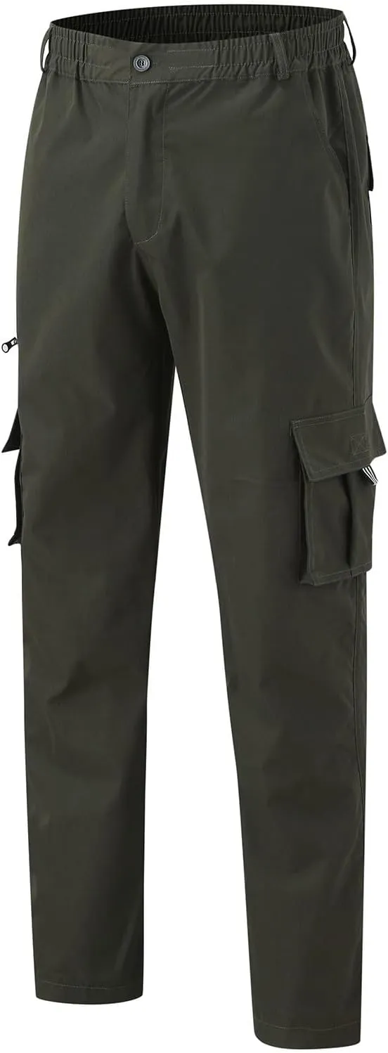Mens Cargo Pants Big and Tall Elastic Waist Loose Fit Sweatpants Casual Lightweight Stretch Straight Leg Joggers with Pockets