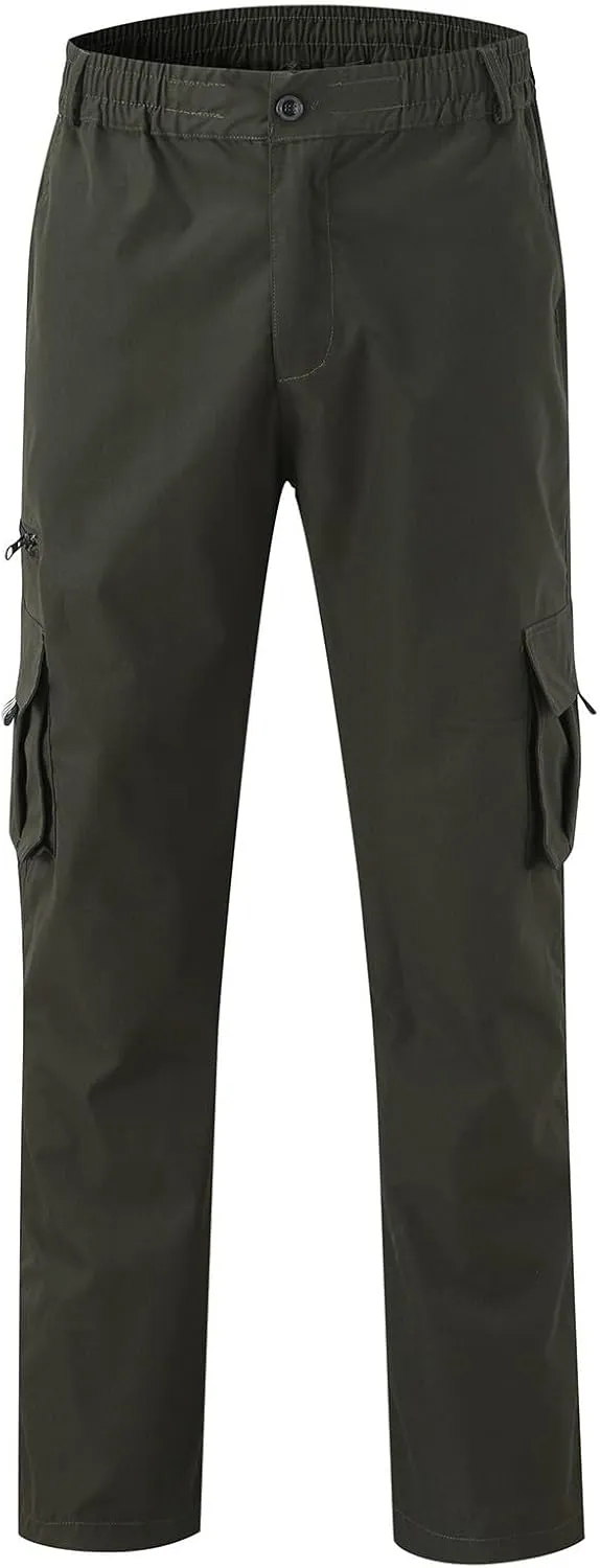 Mens Cargo Pants Big and Tall Elastic Waist Loose Fit Sweatpants Casual Lightweight Stretch Straight Leg Joggers with Pockets