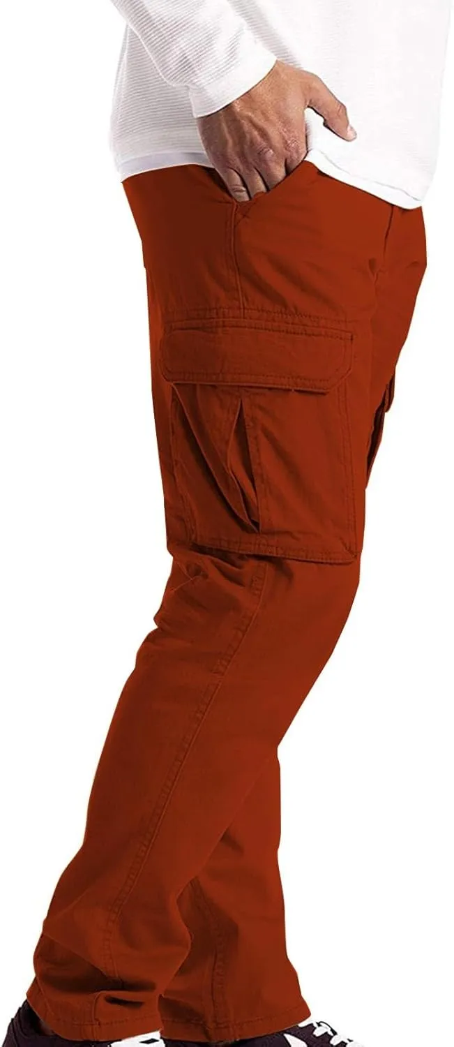 Men’s Cargo Pants Plain Drawstring Elastic Waist Summer Work Pants Casual Plain Sport Trousers with Multi Pockets