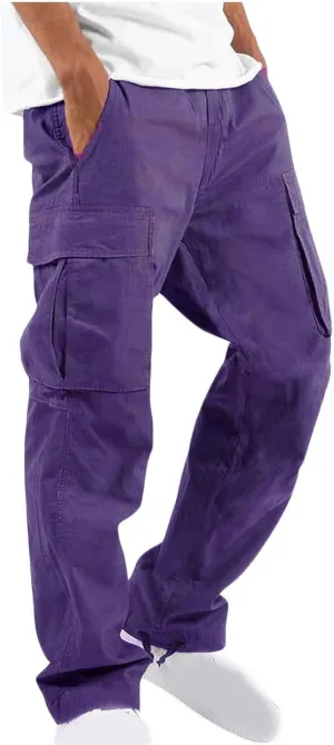 Men's Casual Cargo Pants Tactical Hiking Pants Baggy Workout Jogger Sweatpants Wide Leg Stretchy Jeans with Pockets