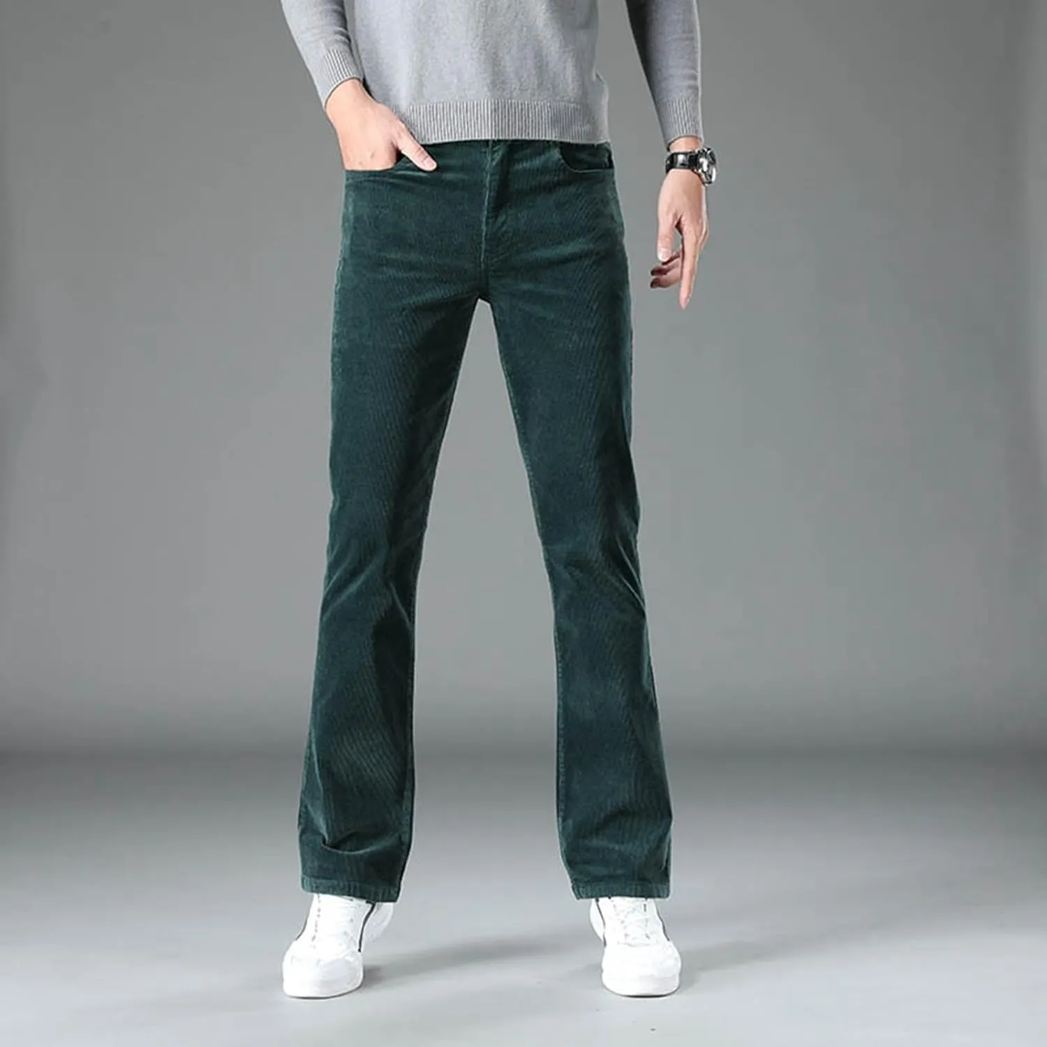 Men's Casual Flared Pants Slim Fit Stretch Waist Corduroy Pants Lightweight Plus Size Summer Lounge Pants with Pockets