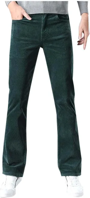 Men's Casual Flared Pants Slim Fit Stretch Waist Corduroy Pants Lightweight Plus Size Summer Lounge Pants with Pockets
