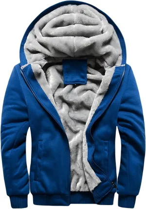 Mens Casual Hooded Hoodies Thick Wool Warm Jacket Full Zip Up Winter Sweatshirt Fleece Sherpa Lined Warm Coats with Pockets
