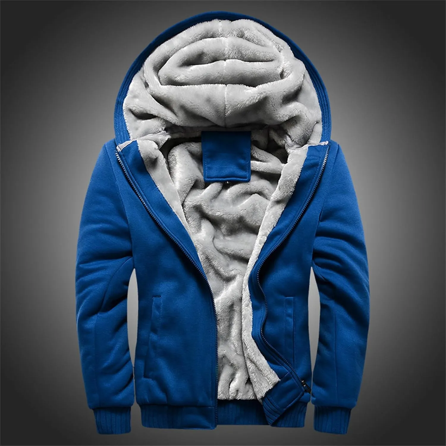 Mens Casual Hooded Hoodies Thick Wool Warm Jacket Full Zip Up Winter Sweatshirt Fleece Sherpa Lined Warm Coats with Pockets
