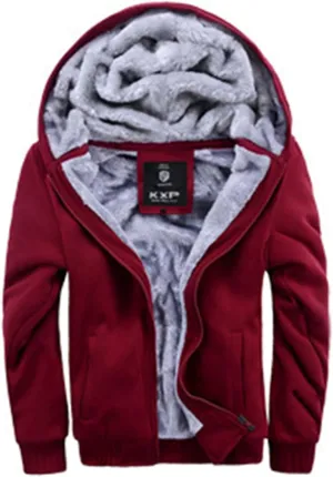 Mens Casual Hooded Hoodies Thick Wool Warm Jacket Full Zip Up Winter Sweatshirt Fleece Sherpa Lined Warm Coats with Pockets