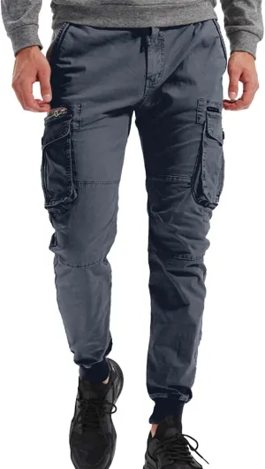 Mens Casual Joggers Cargo Pants Elastic Drawstring Chino Tactical Work Pants Outdoor Hiking Tapered Track Sweatpants
