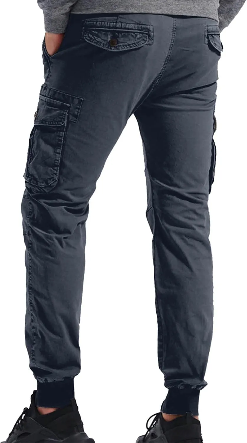 Mens Casual Joggers Cargo Pants Elastic Drawstring Chino Tactical Work Pants Outdoor Hiking Tapered Track Sweatpants