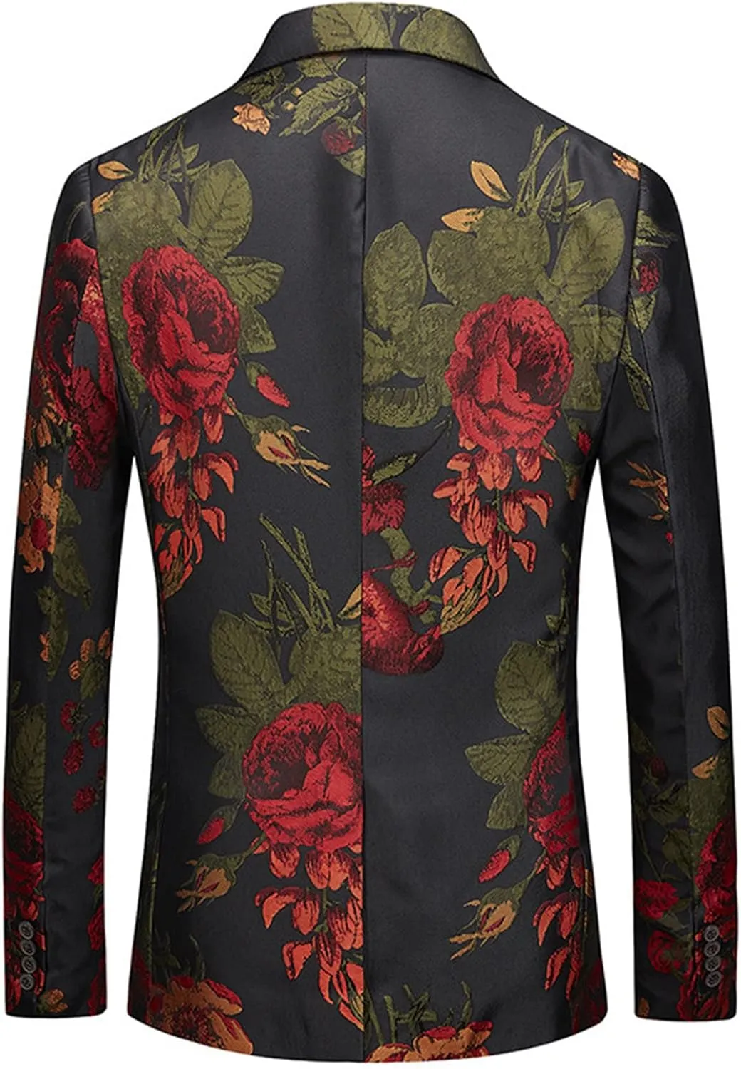 Men's Casual One-Button Printed Suit Slim Fit Printed Floral Blazer Suit Rose Embroidered Suit Jacket Prom Dinner