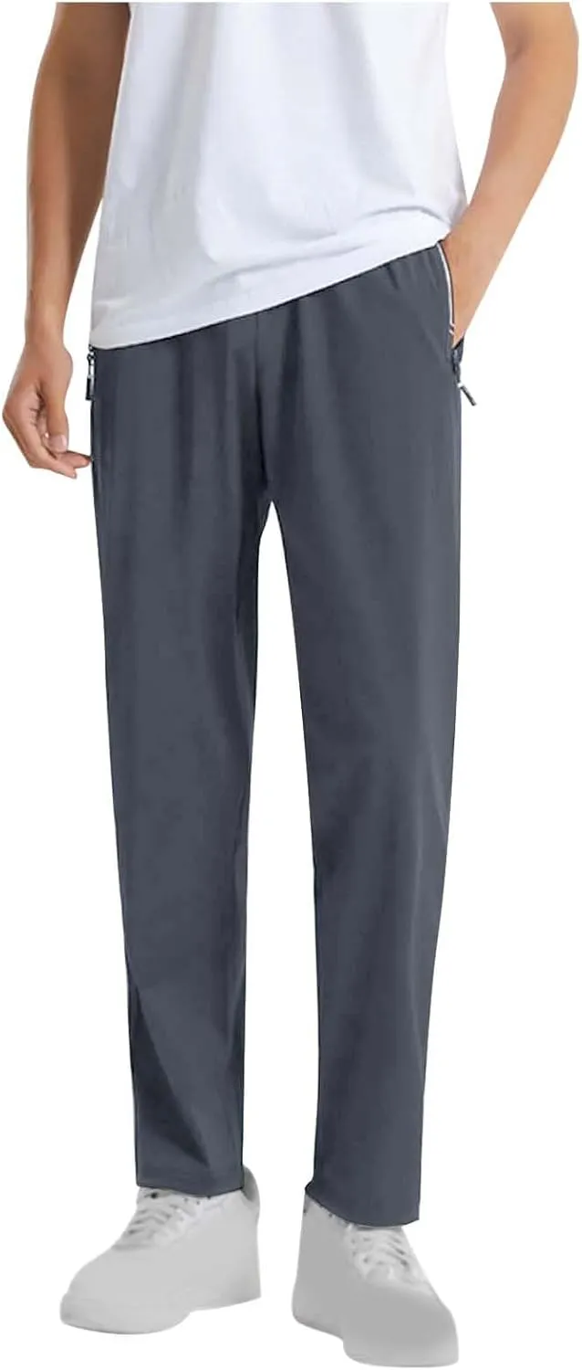 Mens Casual Pants with Zipper Pockets Lightweight Hiking Running Sweatpants Gym Workout Athletic Pants for Men, Large