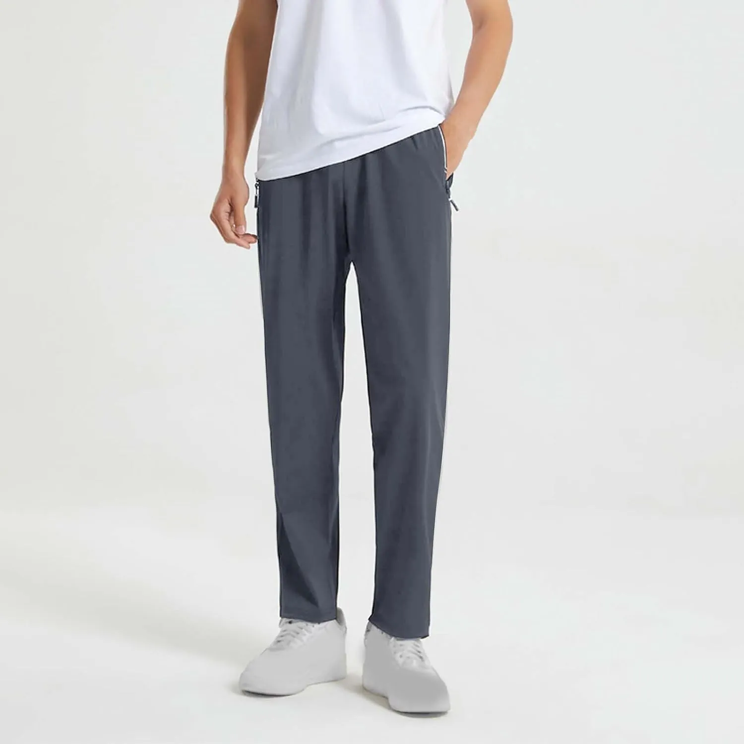 Mens Casual Pants with Zipper Pockets Lightweight Hiking Running Sweatpants Gym Workout Athletic Pants for Men, Large