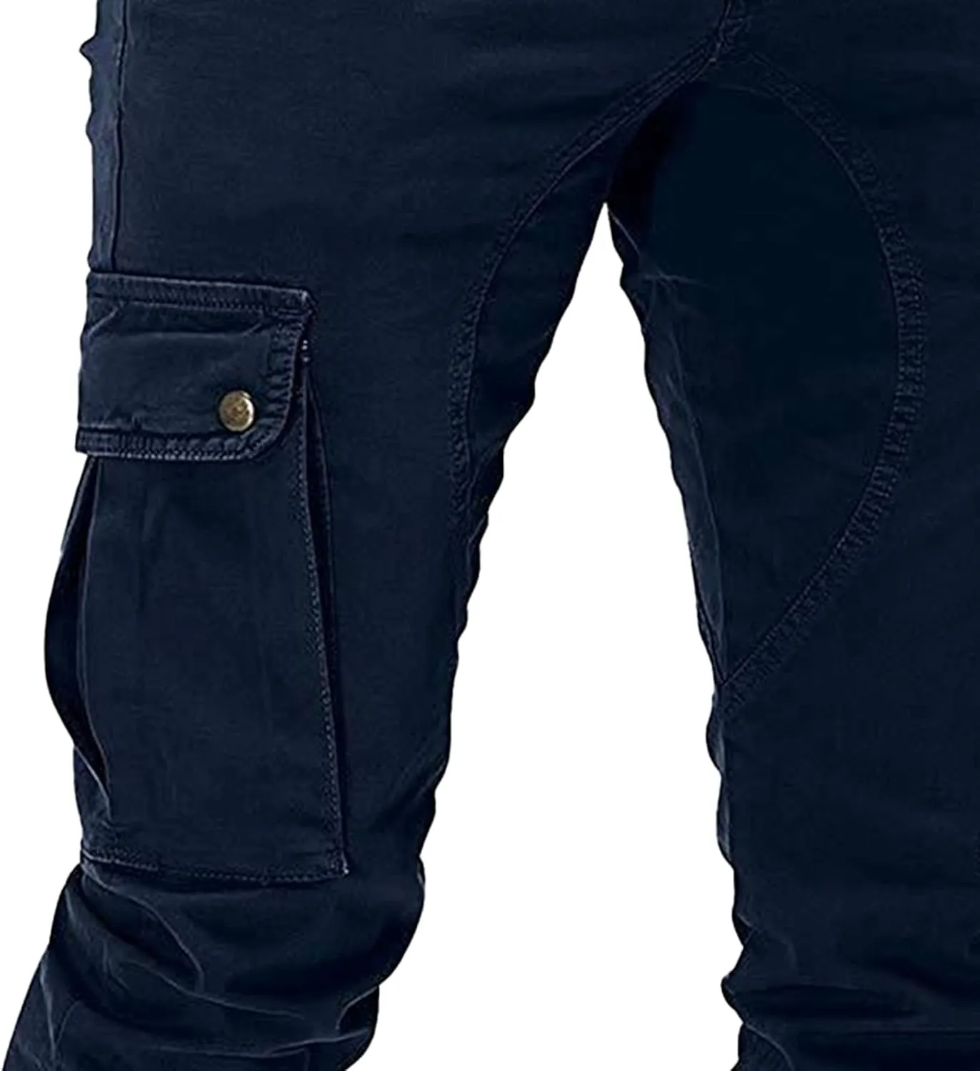 Men's Casual Solid Cargo Jeans Slim Fit Multi Pockets Jean Pant Tapered Workwear Skinny Denim Pants