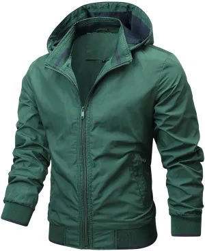 Mens Casual Waterproof Jacket Removable Hooded Long Sleeve Outerwear Windproof Full Zip Up with Zipper Pockets