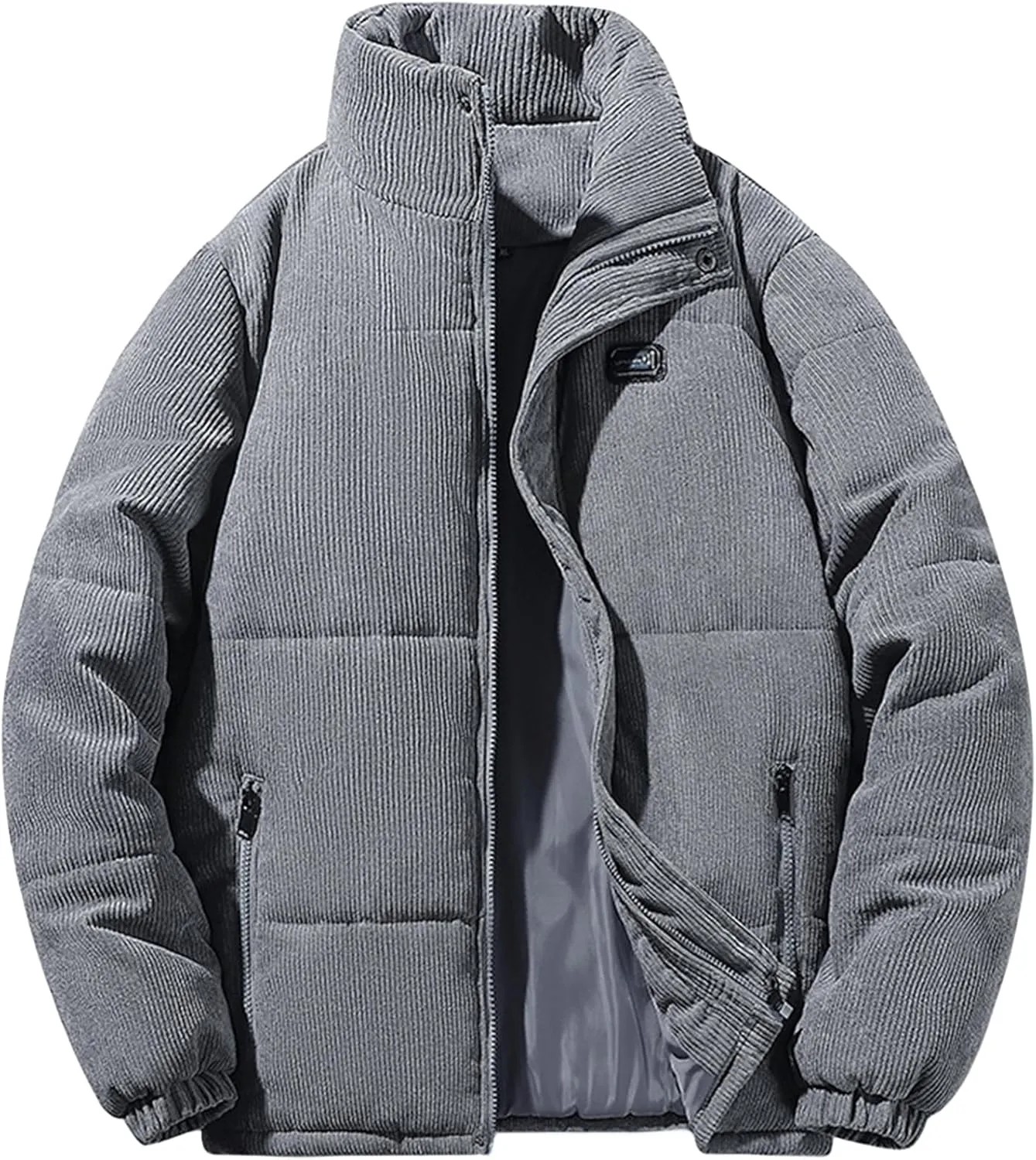 Mens Corduroy Jacket Solid Color Casual Thickened Jackets Sherpa Cotton Lined Coats Loose Outwear Business Coat with Pockets
