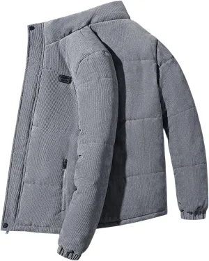 Mens Corduroy Jacket Solid Color Casual Thickened Jackets Sherpa Cotton Lined Coats Loose Outwear Business Coat with Pockets