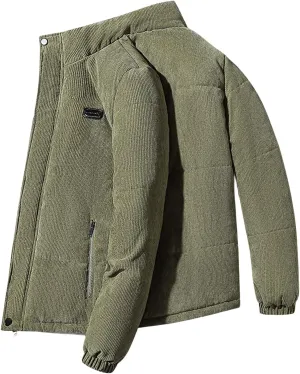 Mens Corduroy Jacket Solid Color Casual Thickened Jackets Sherpa Cotton Lined Coats Loose Outwear Business Coat with Pockets