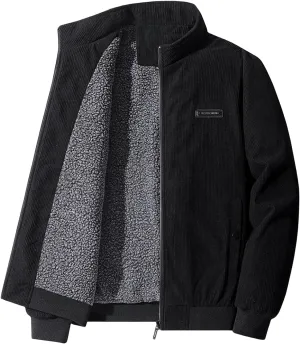 Mens Corduroy Shacket Jacket Casual Solid Color Overshirt Sherpa Lined Coats Outdoor Thicken Coat Full Zip Up with Pockets
