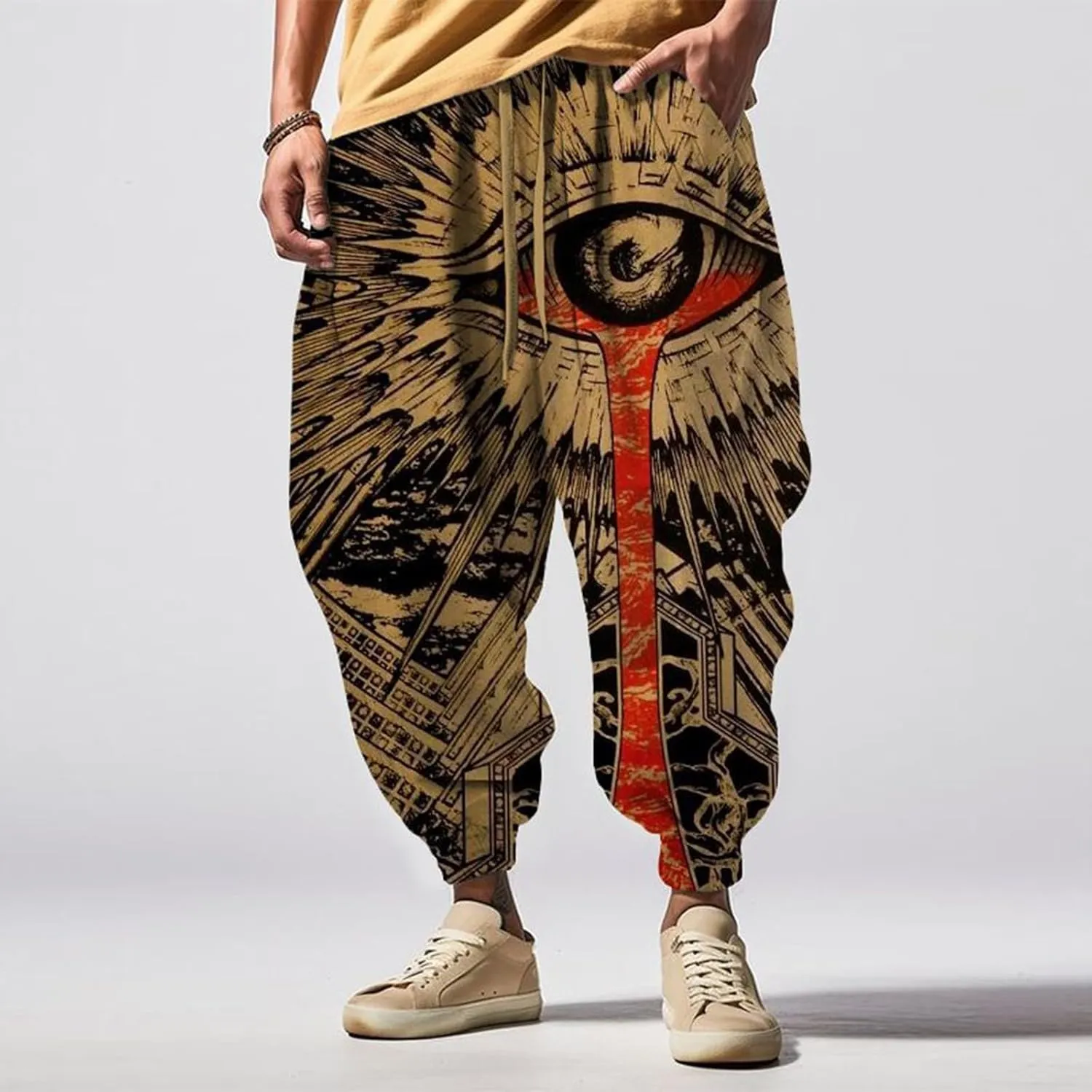 Men's Cotton Harem Yoga Baggy Pants Feel Casual Sweatpants Fashion Solid Color Oversized Tapered Pants Baggy Linen