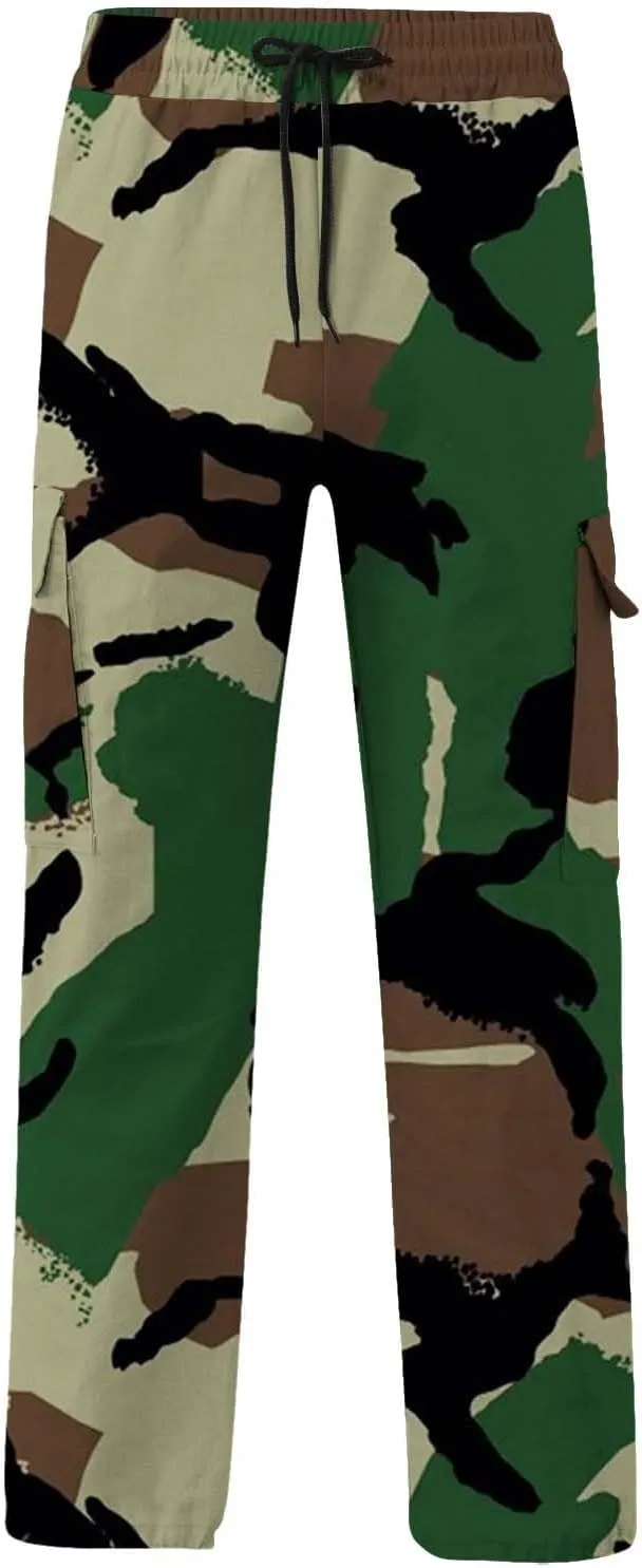 Men's Cotton Hiking Tactical Pants Trousers Drawstring Stretch Elastic Waist Lightweight Outdoor Hiking Pants with Pockets