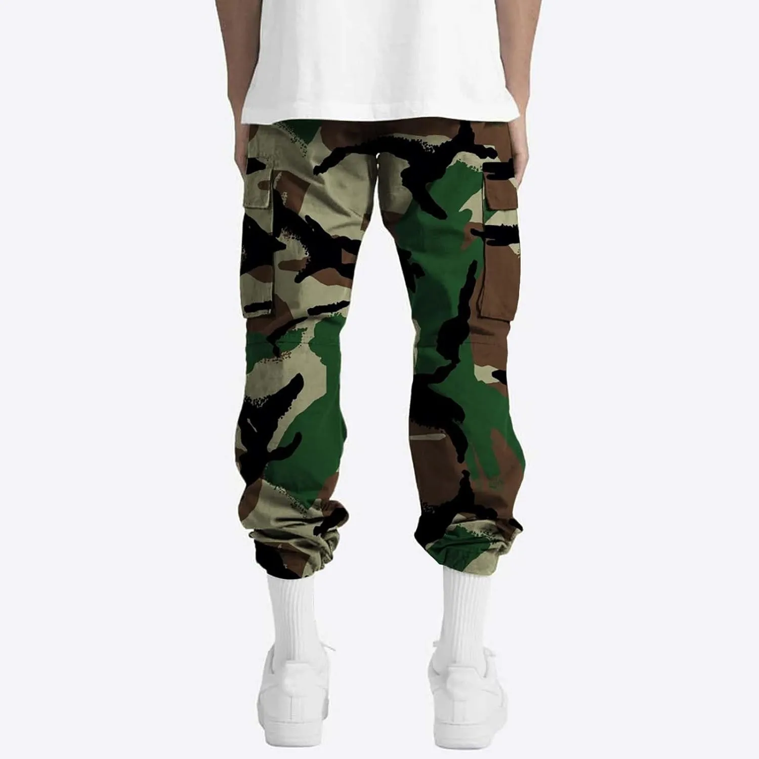 Men's Cotton Hiking Tactical Pants Trousers Drawstring Stretch Elastic Waist Lightweight Outdoor Hiking Pants with Pockets