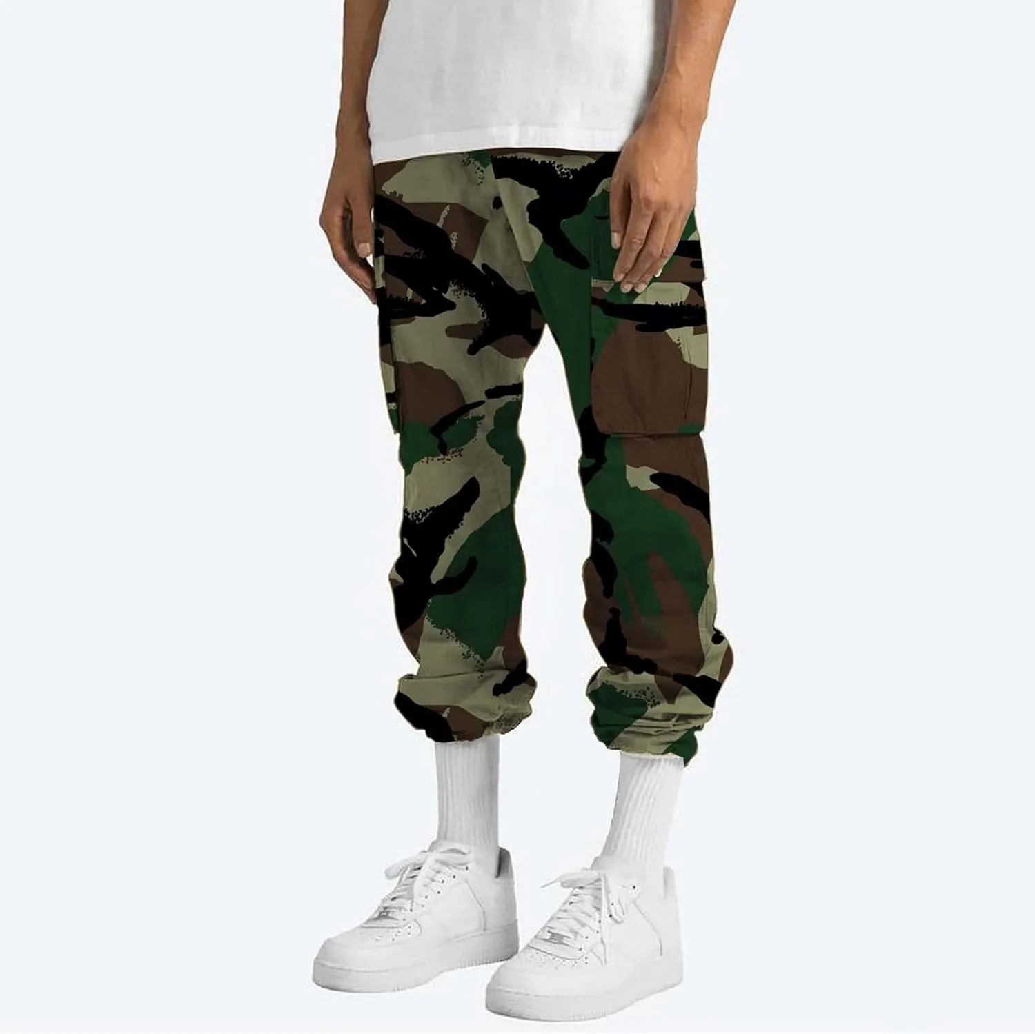 Men's Cotton Hiking Tactical Pants Trousers Drawstring Stretch Elastic Waist Lightweight Outdoor Hiking Pants with Pockets