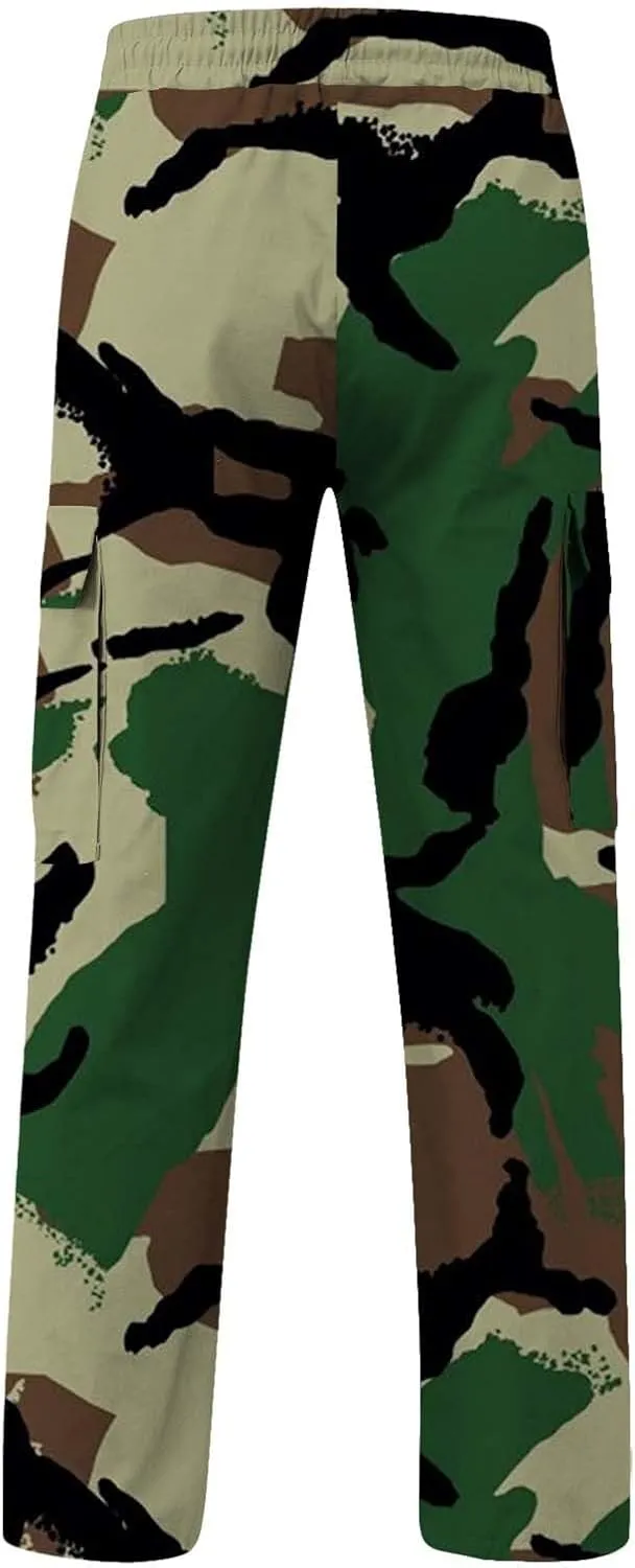 Men's Cotton Hiking Tactical Pants Trousers Drawstring Stretch Elastic Waist Lightweight Outdoor Hiking Pants with Pockets