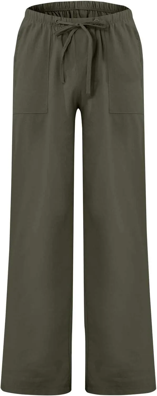 Men's Cotton Linen Pants Elastic Waist Drawstring Sweatpants with Pockets Casual Joggers Summer Beach Trousers