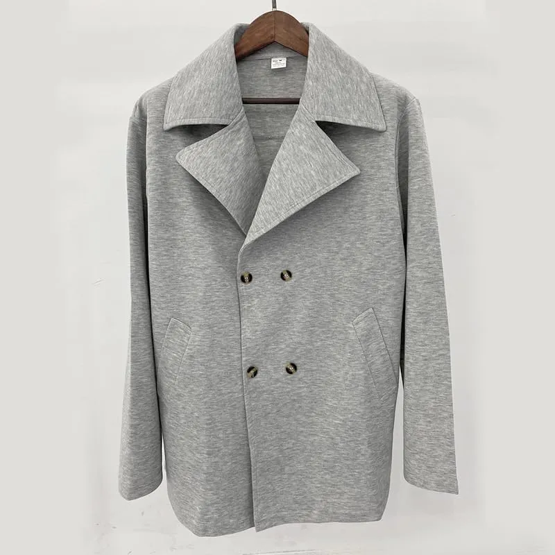 Men's Double Breasted Trench Coats Casual Lapel Collars Trendy Y2K Turtle Neck Fleece Lined Sherpa Windbreaker Jackets