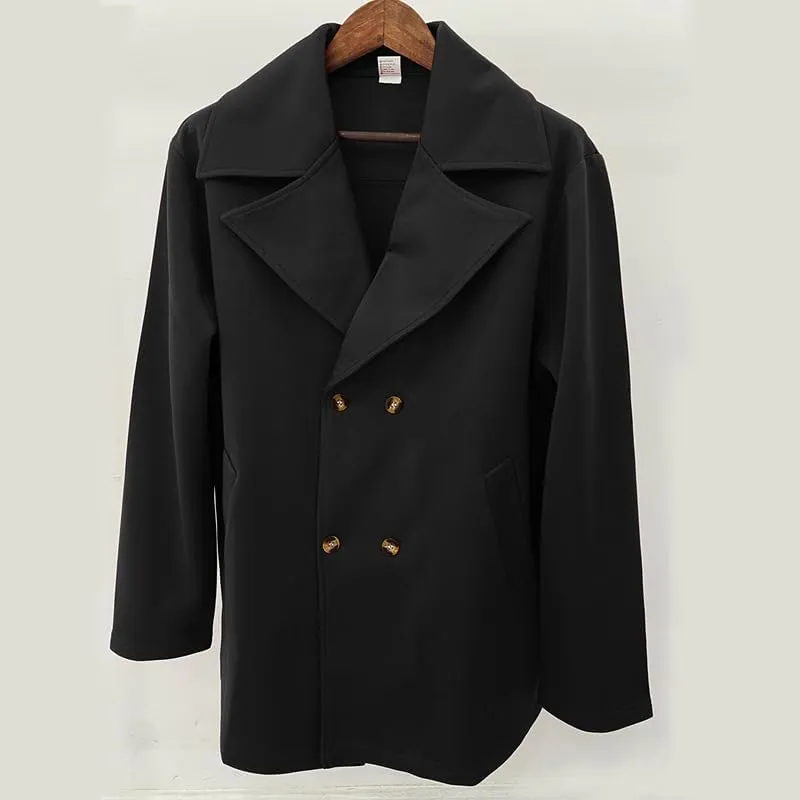Men's Double Breasted Trench Coats Casual Lapel Collars Trendy Y2K Turtle Neck Fleece Lined Sherpa Windbreaker Jackets