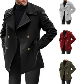 Men's Double Breasted Trench Coats Casual Lapel Collars Trendy Y2K Turtle Neck Fleece Lined Sherpa Windbreaker Jackets