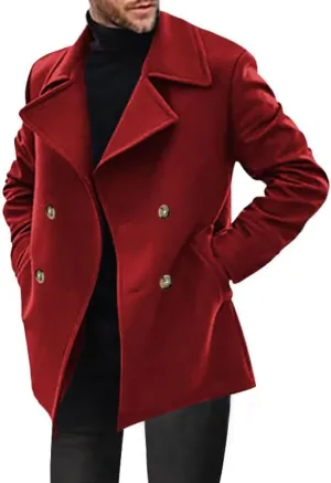 Men's Double Breasted Trench Coats Casual Lapel Collars Trendy Y2K Turtle Neck Fleece Lined Sherpa Windbreaker Jackets