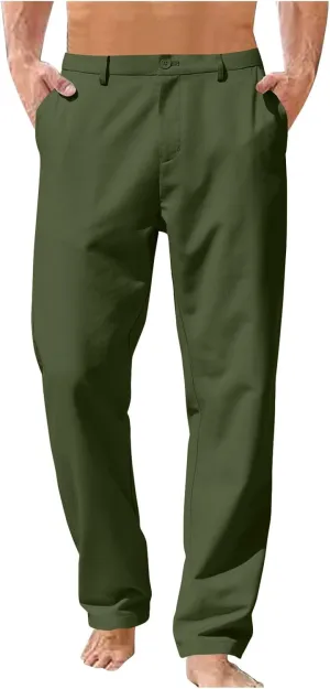 Mens Dress Pants Relaxed Fit Elastic Waist Flat Front Chino Lounge Pants Casual Lightweight Work Slacks with Pockets