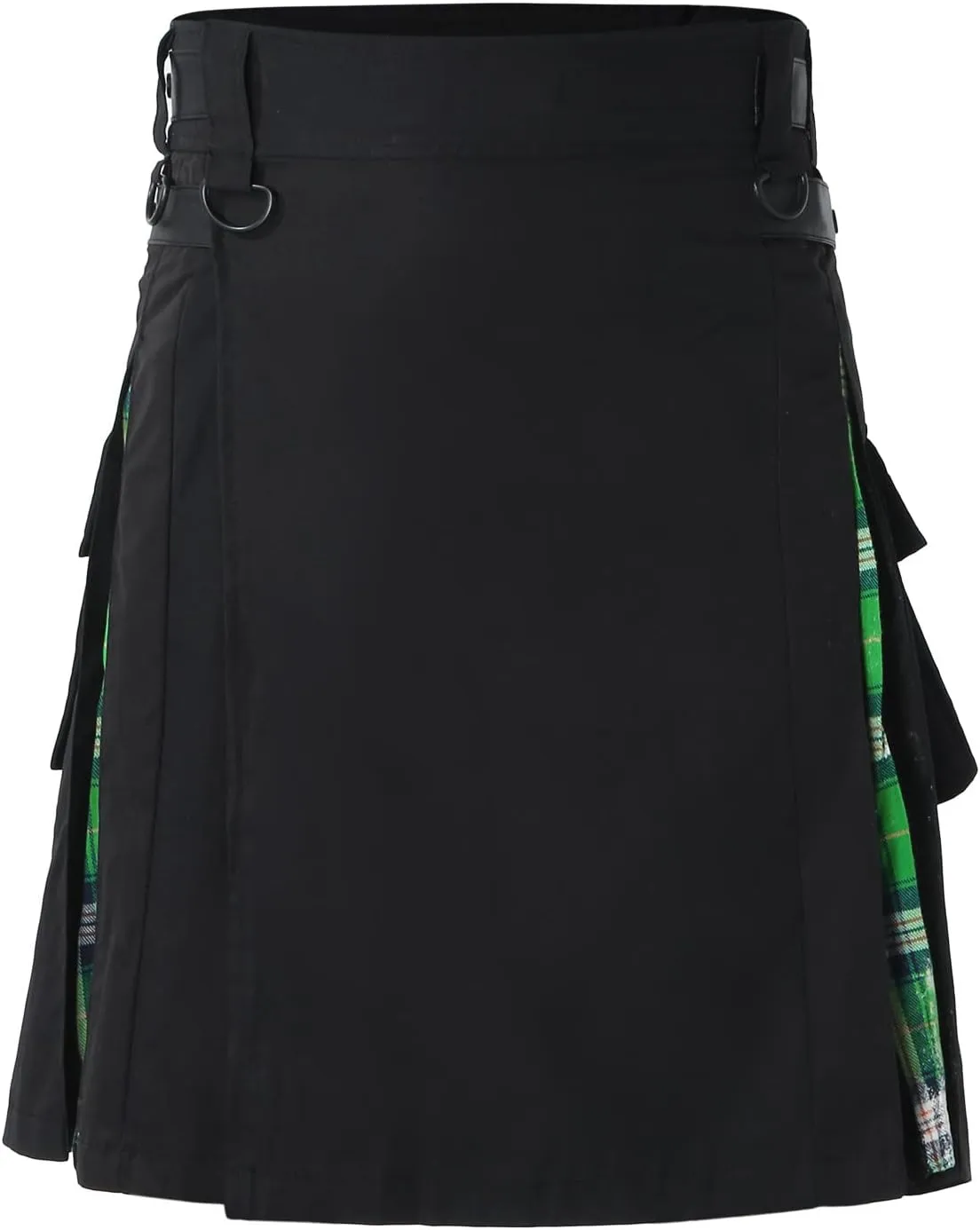 Mens Fashion Casual Scottish Style Plaid Contrast Pocket Pleated Skirt Cute Leisure Comfy Fashion Pleated Skirt