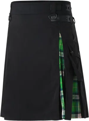 Mens Fashion Casual Scottish Style Plaid Contrast Pocket Pleated Skirt Cute Leisure Comfy Fashion Pleated Skirt
