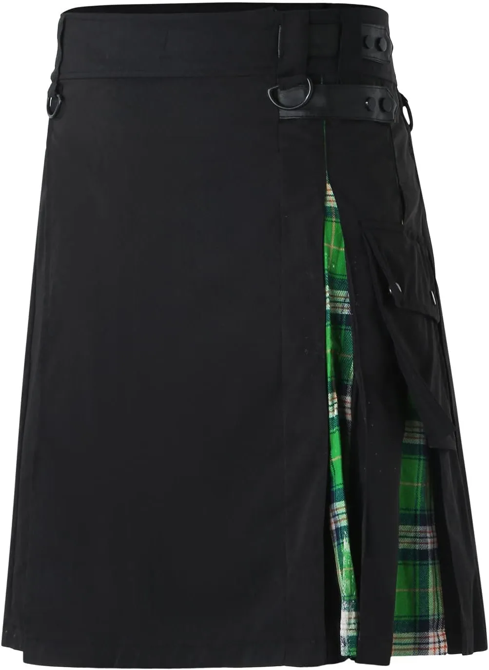 Mens Fashion Casual Scottish Style Plaid Contrast Pocket Pleated Skirt Cute Leisure Comfy Fashion Pleated Skirt