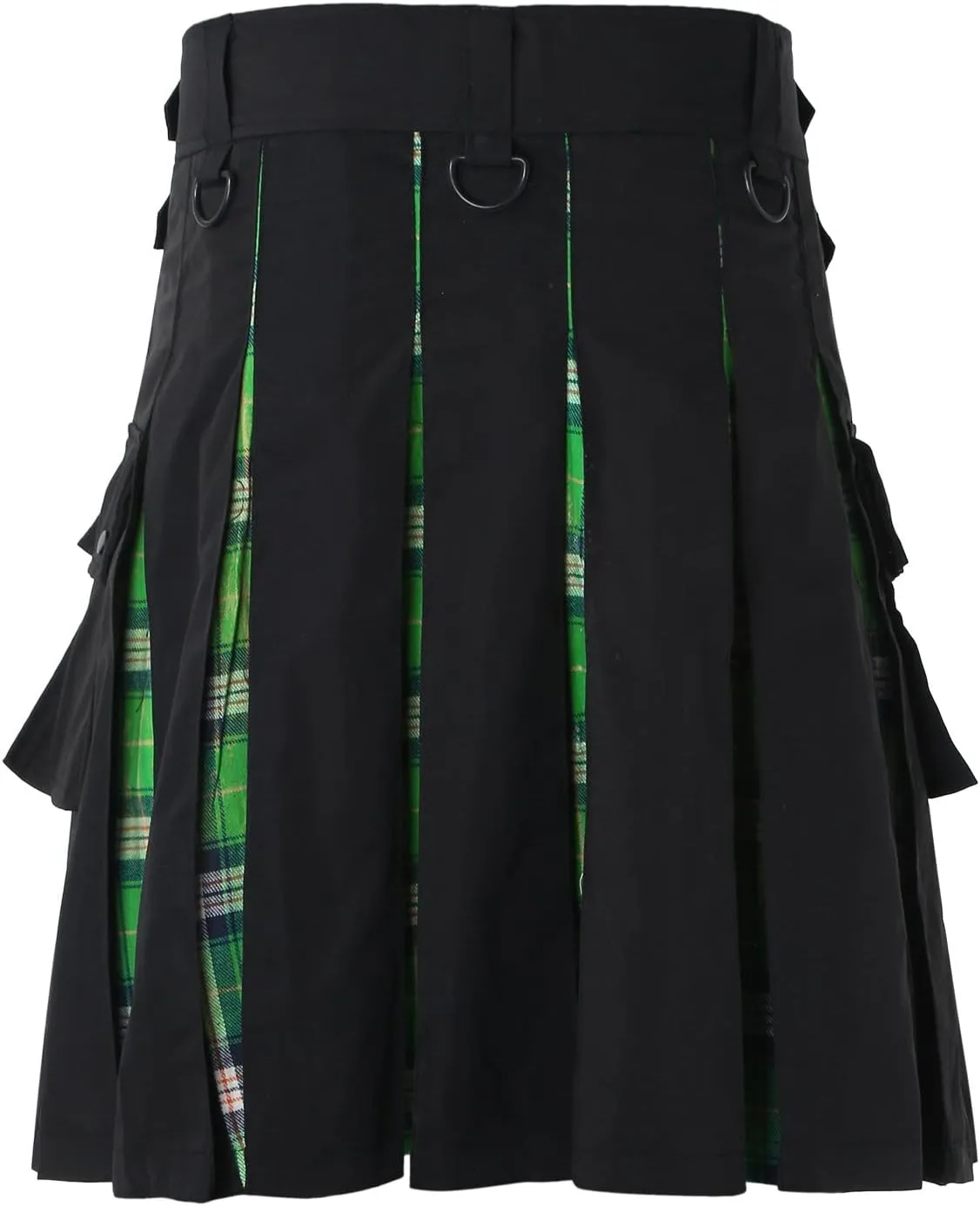 Mens Fashion Casual Scottish Style Plaid Contrast Pocket Pleated Skirt Cute Leisure Comfy Fashion Pleated Skirt