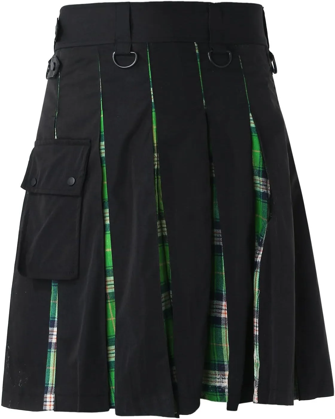 Mens Fashion Casual Scottish Style Plaid Contrast Pocket Pleated Skirt Cute Leisure Comfy Fashion Pleated Skirt