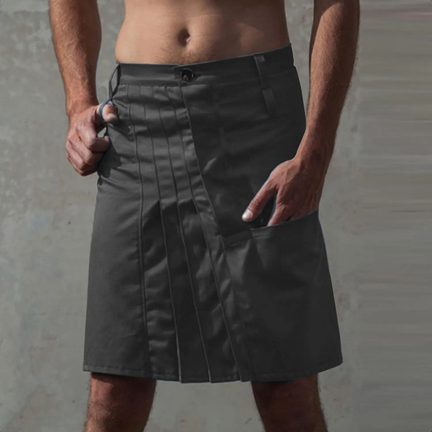 Mens Fashion Casual Scottish Style Retro Solid Pocket Leisure Style Soft Trendy Comfy Fashion Pleated Skirt