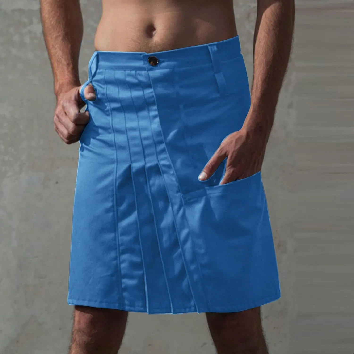 Mens Fashion Casual Scottish Style Retro Solid Pocket Leisure Style Soft Trendy Comfy Fashion Pleated Skirt