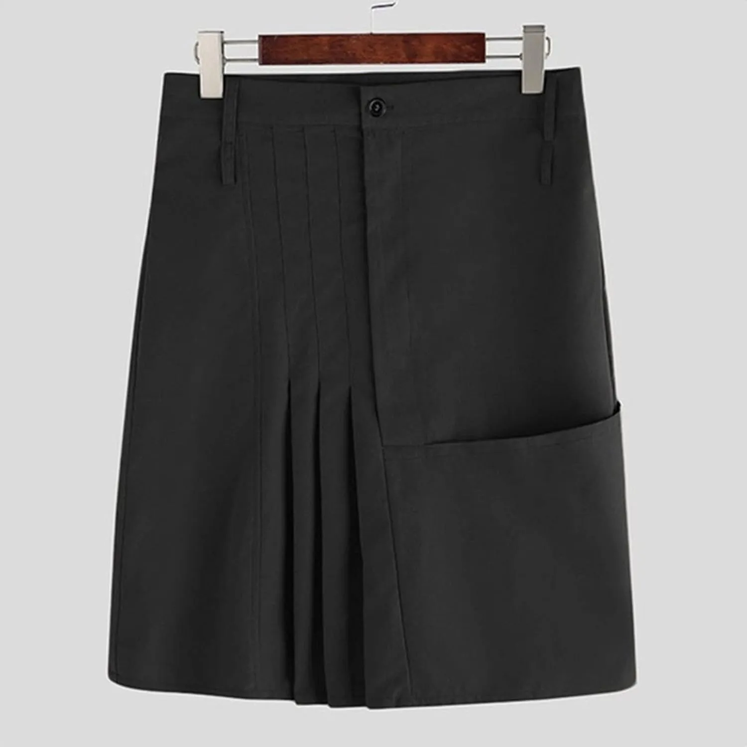 Mens Fashion Casual Scottish Style Retro Solid Pocket Leisure Style Soft Trendy Comfy Fashion Pleated Skirt