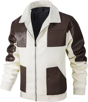 Mens Faux Leather Jacket 2024 Fall Trendy Long Sleeve Full Zip Up Jacket Biker Motorcycle Jacket with Pockets