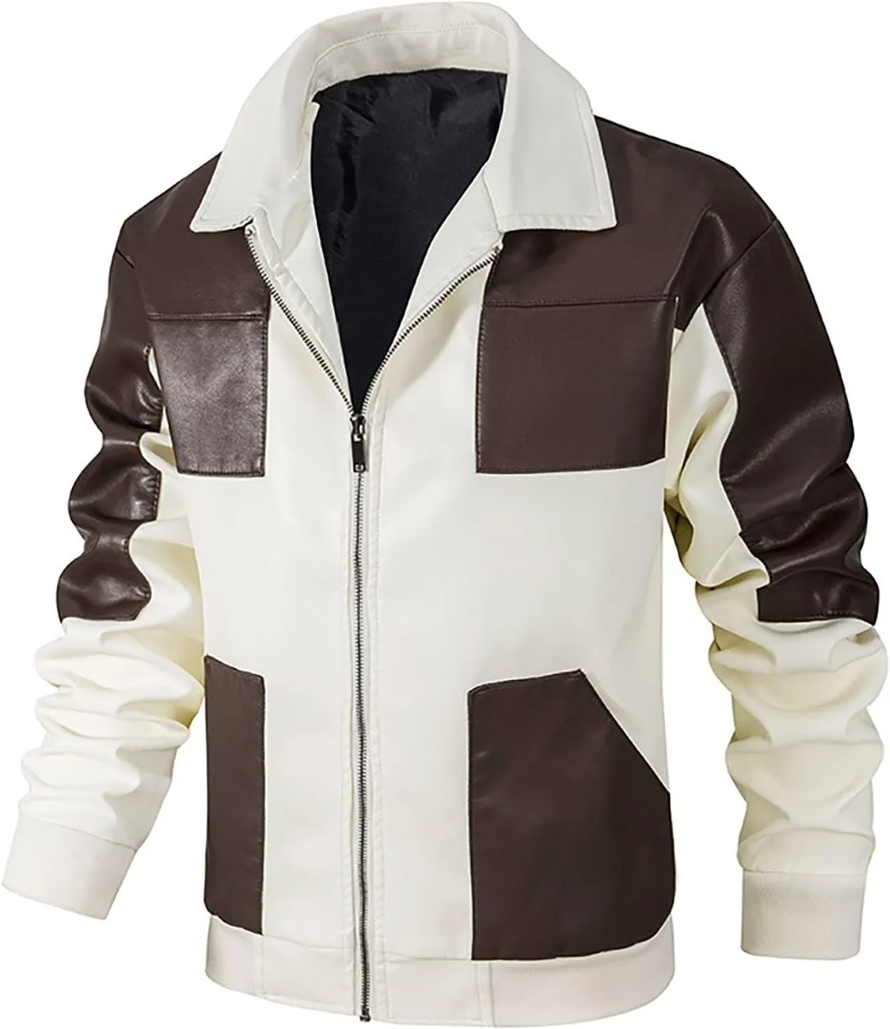 Mens Faux Leather Jacket 2024 Fall Trendy Long Sleeve Full Zip Up Jacket Biker Motorcycle Jacket with Pockets