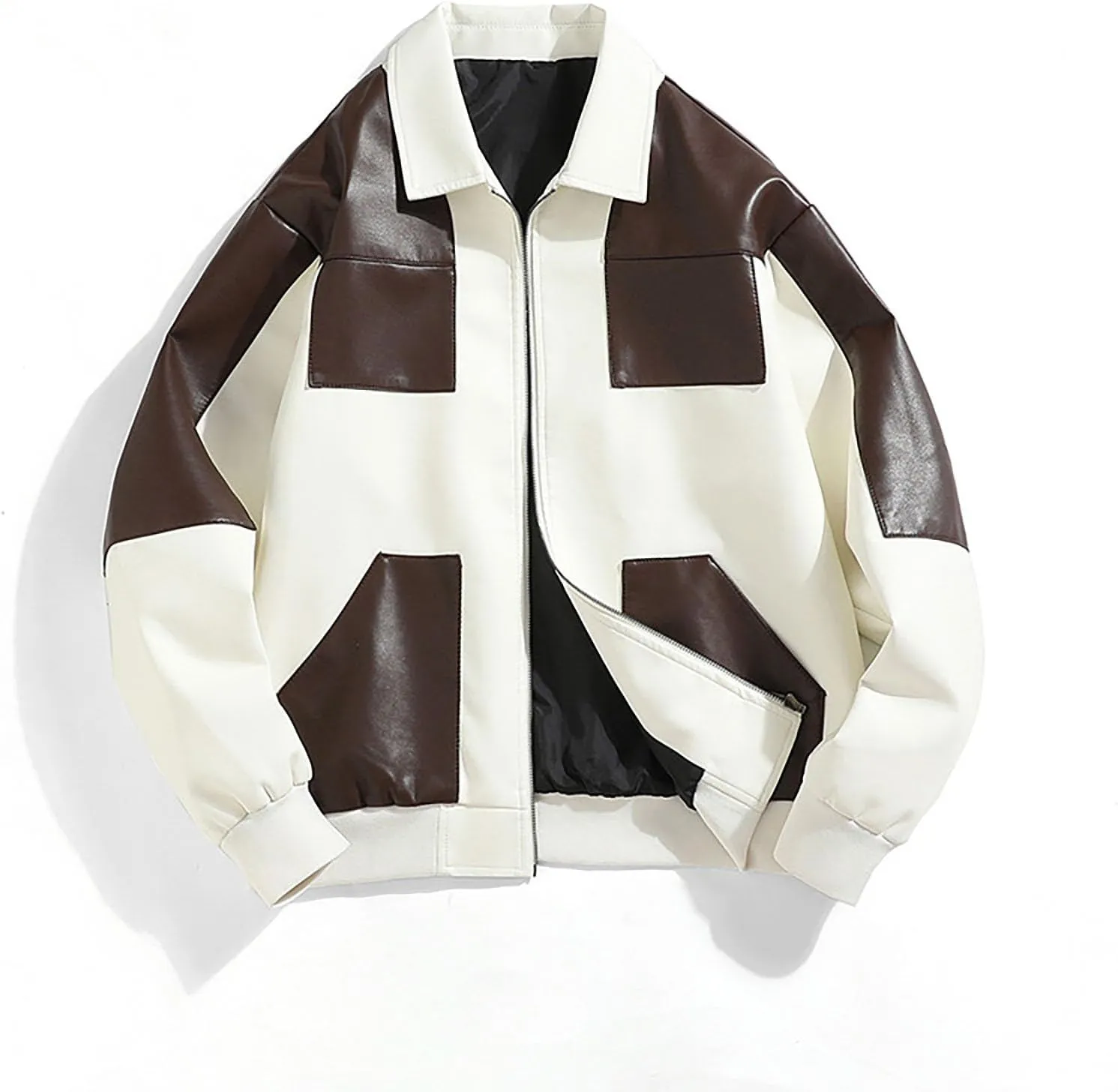 Mens Faux Leather Jacket 2024 Fall Trendy Long Sleeve Full Zip Up Jacket Biker Motorcycle Jacket with Pockets